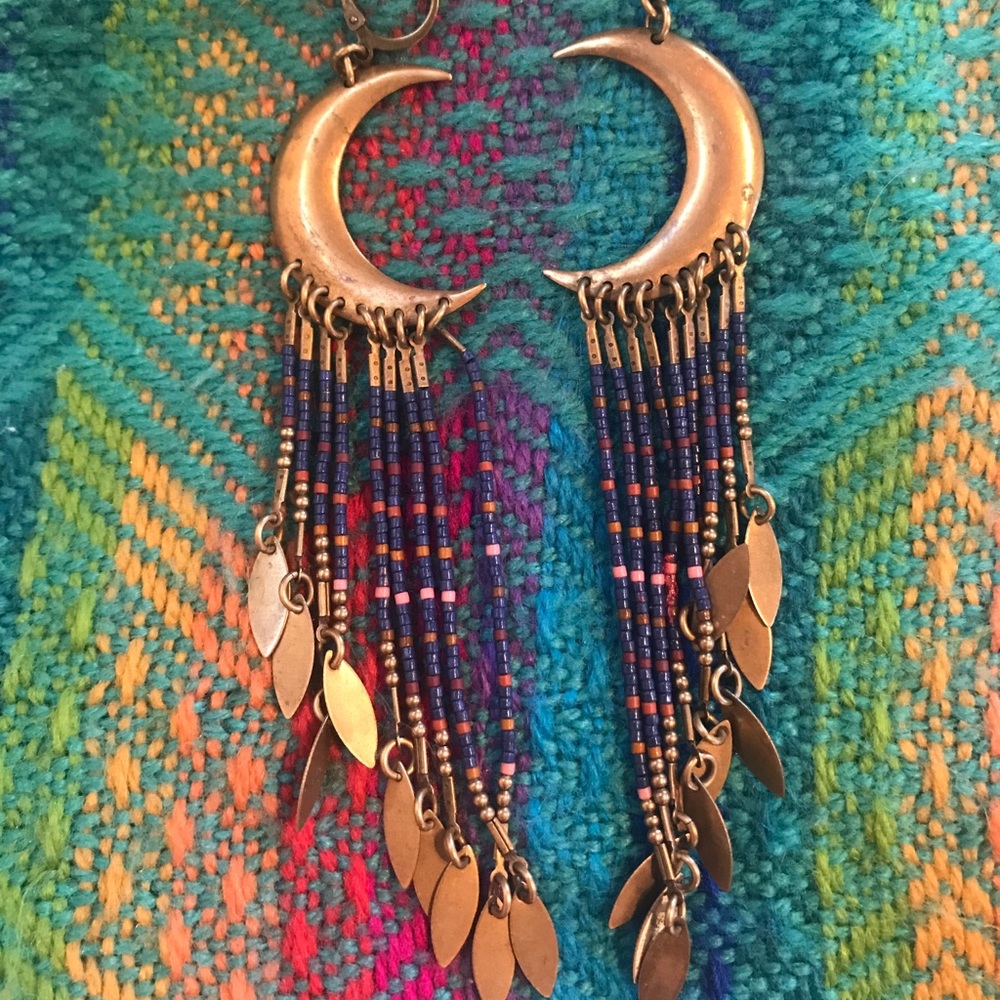 Dancing willow designs beaded crescent earrings